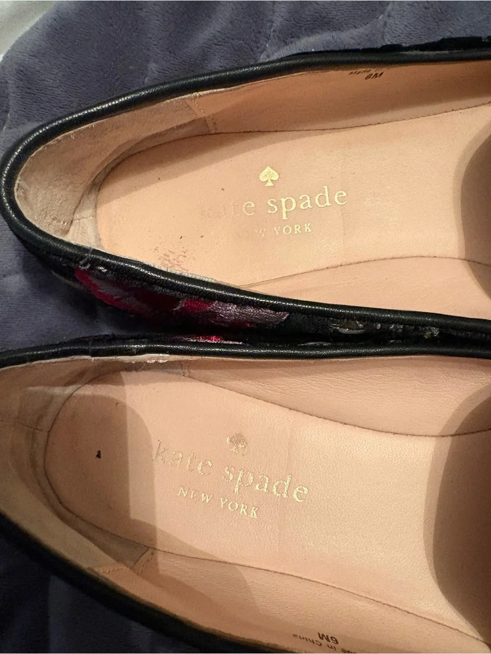 kate spade Black Velvet Floral Embroidered Loafers